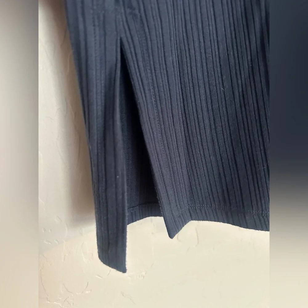 Eileen Fisher Variegated Rib Tunic Top Shirt Women's Size XS Navy Blue Ocean NEW